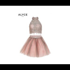 Cropped two piece lace homecoming/occasion dress